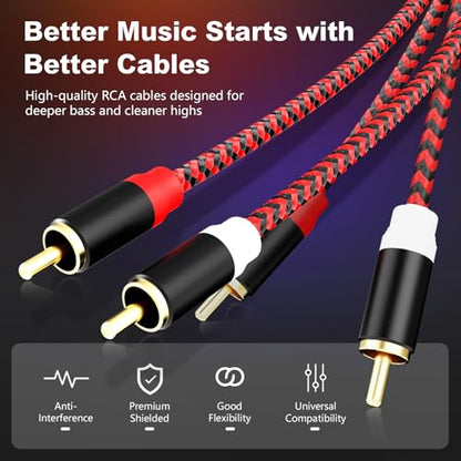RCA Cable 3Ft,2Rca Male to 2-Rca Male Audio Stereo Subwoofer Cable [Hi-Fi Sound] Nylon-Braided Auxiliary Audio Cord for Home Theater, HDTV, Amplifiers, Hi-Fi Systems,Speakers and etc(3Ft/1M) - size: 3Ft/1M