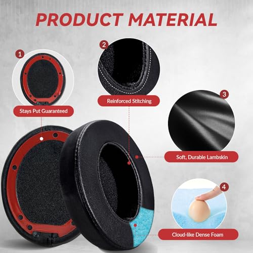 Aurivor Studio 3 Replacement Ear Pads for Beats Studio 3 & 2 Headphones, Cushions Earpads with Genuine Lambskin Leather, Softer Memory Foam, Stronger Adhesive (Lambskin-Black) - color: Lambskin-Black