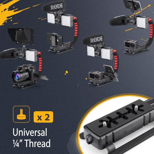 Zeadio Camera Smartphone Handheld Stabilizer, Triple Cold-Shoe Handle Grip Compatible with All Camera Action Camera DSLR Smartphone - style: Standard Version