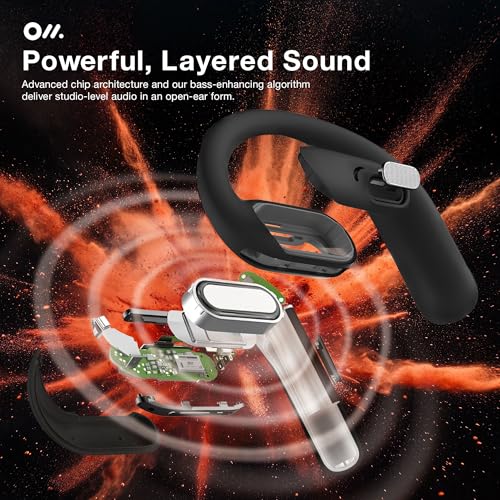 Oladance OWS Pro Open-Ear True Wireless Headphones, 16-Hour Playtime | Bluetooth 5.3, Dual-Device Connectivity, Amplifier Chip, Virtual Bass, Liquid Silicone, Titanium Frame, Comfortable Fit - color: Black