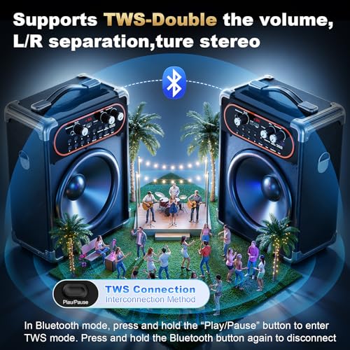 Karaoke Machine with 2 Wireless 0-Delay Microphones for Adults,Portable Bluetooth 5.3 Speaker with Echo Adjustment and Powerful Sound,Supports TWS/TV/Guitar for Family Party,Backyard BBQ(2 Mics) - size: 2 Mics