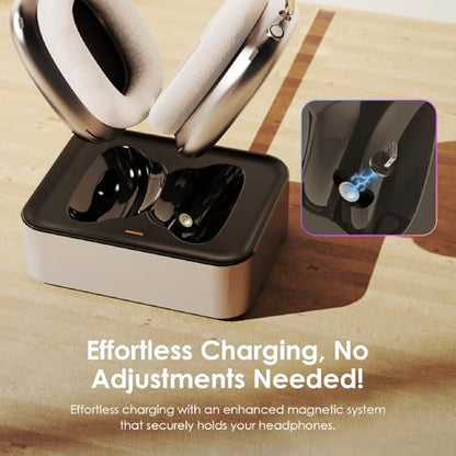 Headphone Charging Station for AirPods Max 1 & 2 - Magnetic Charger Dock with Lightning & USB-C Connectors, LED Indicator, Easy Drop-in Charging (Silver) - color: Silver