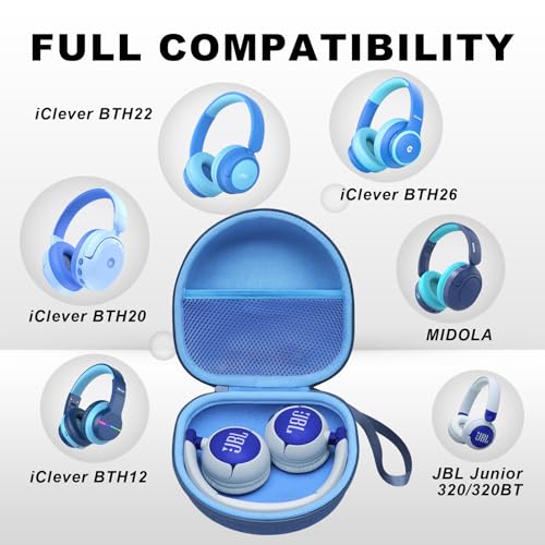 Kids Headphone Case for JBL Junior 320/320BT, Blue(Case Only) | for iClever BTH12/HS19/BTH22/BTH20/BTH18/BTH26, MIDOLA, Candy Bila, JoySpark, acer, eKids, JLab JBuddies Foldable Headphones - color: Dark Blue-Blue