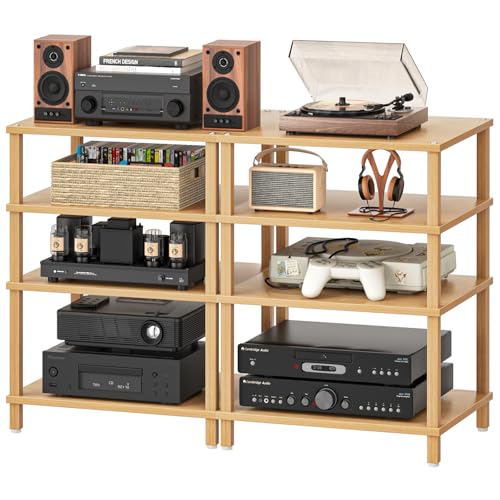 LELELINKY 4-Tier AV Media Player Stand Set of 2, Natural Stereo Cabinet, Wooden TV Stand,Game Console Shelf, Multifunctional Entertainment Center, Suitable for Home, Conference Room, Game Studio - color: Natural, size: 4 Tier