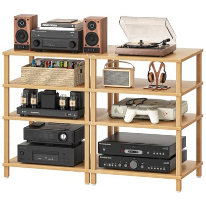 LELELINKY 4-Tier AV Media Player Stand Set of 2, Natural Stereo Cabinet, Wooden TV Stand,Game Console Shelf, Multifunctional Entertainment Center, Suitable for Home, Conference Room, Game Studio - color: Natural, size: 4 Tier