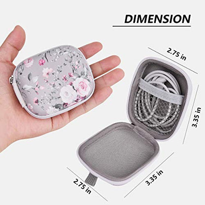 Earbud Case, AIRSPO Airpods 4 Case Airpods Pro 3rd Generation Galaxy Buds 4/3/FE Earphone Organizer Carrying Case Small Storage Bag Hard EVA Shockproof Cover with Carabiner Clip (Grey Pink Rose)