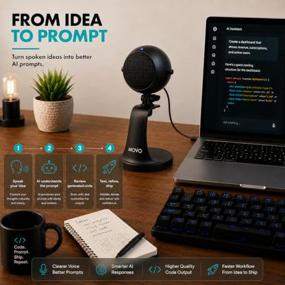 Movo WebMic USB Microphone for AI Coding, Voice Prompts & Dictation - color: Black