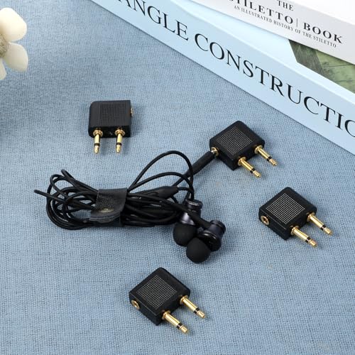 4 Pcs Airplanes Flight Headphone Adapters Airplane Headphone Adapter Dual 3.5mm Male to 3.5mm Female Gold Plated Airplane Audio Adapter for Airline Entertainment Systems