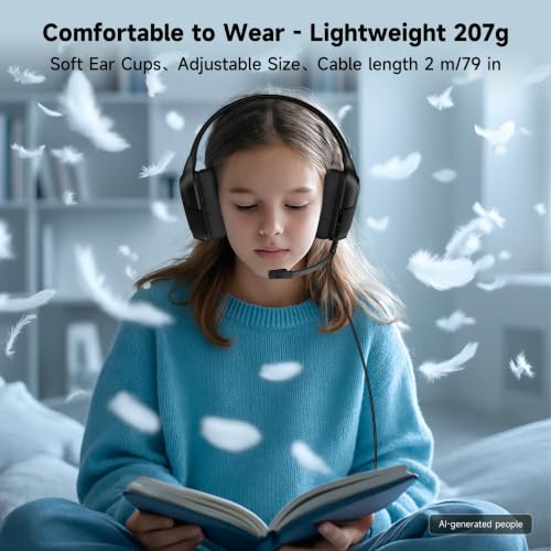 AOC Wired Gaming Headset for PS5, Xbox, PC, HD Mic, Stereo Bass, 79in Cable | 207g Ultra-Lightweight Gaming Headphones with 3.5mm Splitter, Gamer Gifts - color: Jet Black