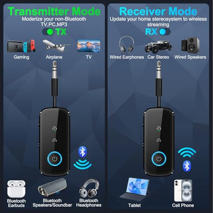 2-in-1 Bluetooth 5.4 Transmitter Receiver,Airplane Audio Adapter,Wireless Transmitter for TV/PC/Gym/Switch. Supports up to 2 AirPods/Headphones,Bluetooth Receiver for Car/Home Stereo (Ebony) - color: Ebony