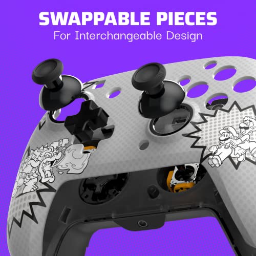 PDP REMATCH Enhanced Wired Power Nintendo Switch Pro Controller, Officially Licensed Switch Lite/OLED Compatible Gamepad, Customizable Programmable Buttons, Black & White (Bowser Luigi Mario Comic) - color: Mario Comic