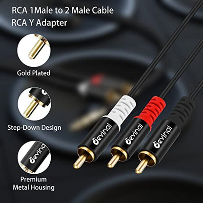RCA Y Cable, RCA/Phono Y Splitter, RCA 1 Male to 2 Male Y Adapter, Male/Male Subwoofer Cable Gold Plated for subs/amps/Hi-Fis/Home Theater/receivers 6.5Feet/2M - size: 2 Meters
