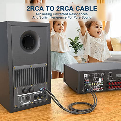 RCA 케이블 서브 우퍼 케이블 2RCA 수 - 2RCA 수 스테레오 오디오 케이블 Y 스플리터 24K 금 도금 나일론 브레이드 이중 차폐 디지털 아날로그 앰프, 홈 시어터, 하이파이 시스템 지원 (3m/10피트) - size: 10ft/3m, style: 2RCA to 2RCA