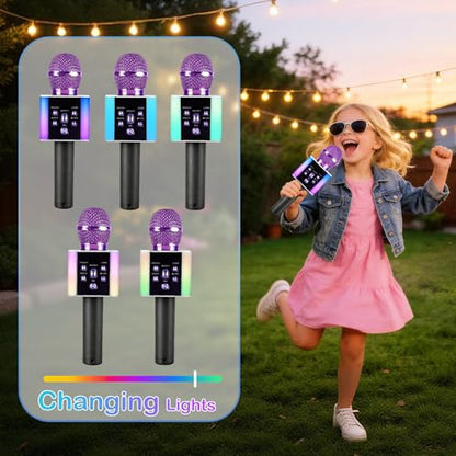 Wireless Bluetooth Karaoke Microphone for Kids & Adults, Singing Mic with Disco Lights, Voice Changer, Built-in Speaker, Portable Karaoke Player for Party & Travel Gifts(Purple) - color: purple