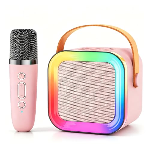 Mini Kids Karaoke Machine Ages 3-12, Wireless Mics Bluetooth Speaker, Pink | LED Party Lights, Voice Changer, Duets, BT 5.3, Rechargeable Portable, Birthday Christmas Toys & Gifts for Boys & Girls - color: Pink - 1 Mic