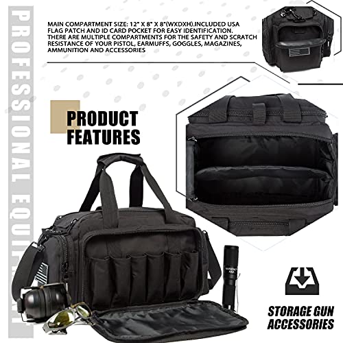 Range Bag | Gun Range Duffle Bag for Handguns and Ammo,USA Flag Patch Included. - color: Black