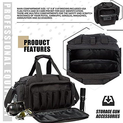 Range Bag | Gun Range Duffle Bag for Handguns and Ammo,USA Flag Patch Included. - color: Black