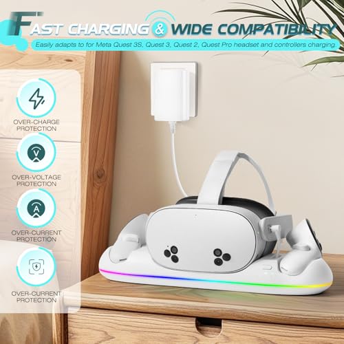 HURRA Charging Dock for Meta Quest 3S/3/2/Pro | Fast Charging Station with LED Indicator/Magnetic Charging Headset & Controllers, USB-C Charger & Cable - size: Charging Dock for Quest 2/3/3S