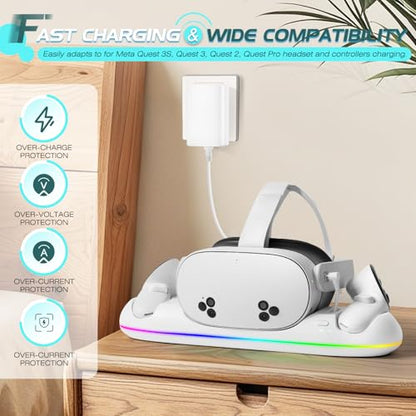 HURRA Charging Dock for Meta Quest 3S/3/2/Pro | Fast Charging Station with LED Indicator/Magnetic Charging Headset & Controllers, USB-C Charger & Cable - size: Charging Dock for Quest 2/3/3S