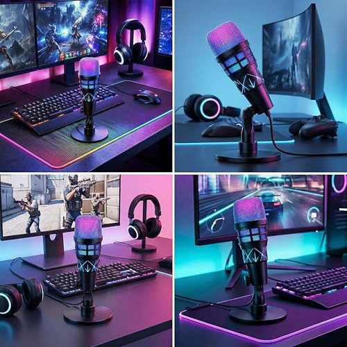 USB Condenser Microphone for PC Gaming & Podcast, with RGB Indicator, Shock Mount & Gain Control – Used for Streaming, PS4/PS5 & YouTube