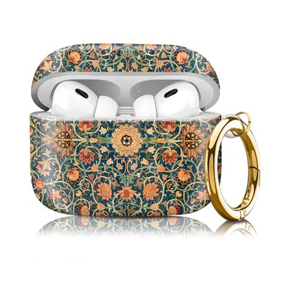 Compatible with Airpod pro 2nd/1st Generation Case Cover with Gold Round Keychain Cute Pattern Hard & Anti Slip Cover for Men Women & Girls（Flowery Branch） - color: Flowery Branch