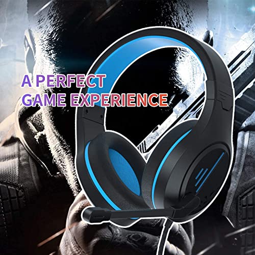 Anivia MH601 Blue Headphones with Microphone Wired Headset with Active Noise Canceling Microphone, 3.5mm Audio Jack Stereo Headphone (Game/Work/School) - color: Blue