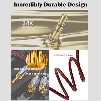 RCA to 3.5mm Cable 6.5FT, Right Angle Aux to RCA Headphone Male to Male Jack Adapter Audiophile Braided Audio Y Cord for Smartphones,Tablets,Speakers,MP3,HDTV - size: 6.5FT, style: Right angle 3.5mm to 2 RCA