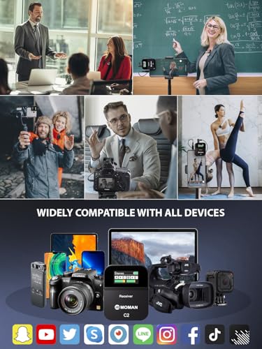 Moman Wireless Lavalier Microphone C2X, 2.4G Dual Transmitter Lapel Mic 656FT 8H for Online Class Vlog Stream YouTube for Camera Smartphone Tablet (C2X Dual) - size: C2X