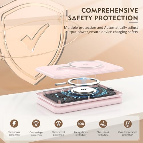 3 in 1 Wireless Charging Station for iPhone 17 16 15 14 13 12 Pro Max Plus – Foldable Magnetic Charger Pad for Apple Watch Series & AirPods – Fast Wireless Charging Dock for Travel & Home - color: Pink