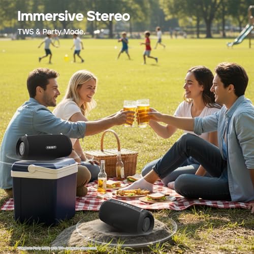 Tribit StormBox Lava Bluetooth Speaker, 80W Loud Sound, 24H Playtime, Black | IP67 Waterproof, BT5.4, XBass, Custom EQ, TWS Pairing, Portable, Wireless, Built-in Mic, Party, Home, Outdoor, Camping, Beach - color: Black