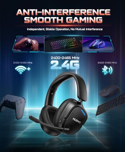 NUBWO Wireless Gaming Headset for PS5, PS4, PC, Laptop, Mac, 3 in 1 Gaming Headphones with 7.1 Surround Sound, Noise Canceling Mic, 20ms Low-Latency, 80Hr Battery, 2.4GHz/Bluetooth 5.4/3.5mm Wired - color: Black