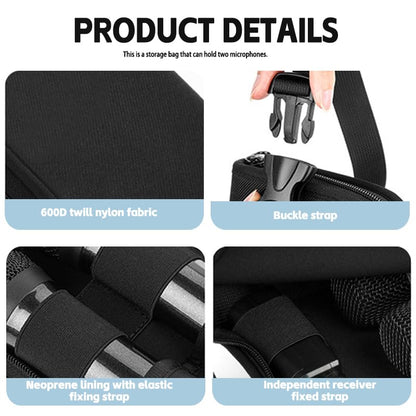 Wireless Microphone Storage Bag, Protective Carrying Case for JBL, BOSE Dual Handheld Mic, Dual Mic Bag with Portable handle, Compatible with max 9.84-inch Dual Wireless Mic-Bag Only