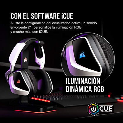 Corsair Void RGB Elite Wireless Gaming Headset – 7.1 Surround Sound – Omni-Directional Microphone – Microfiber Mesh Earpads – Up to 40ft Range – iCUE Compatible – PC, Mac, PS5, PS4 – White - color: White, style: RGB Wireless