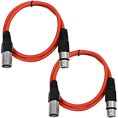 Seismic Audio - SAXLX-3-2 Pack of 3' XLR Male to XLR Female Patch Cables - Balanced - 3 Foot Patch Cord - Red and Red - color: Red and Red