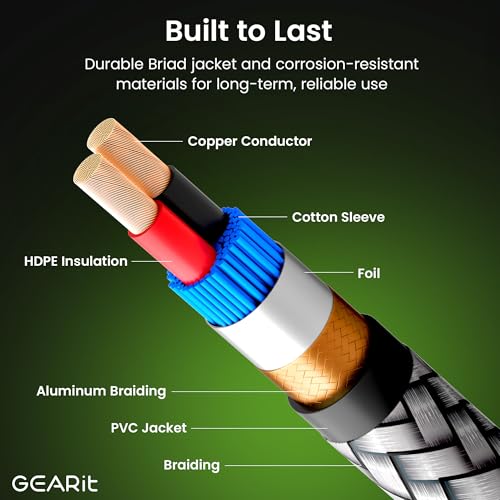 GEARit RCA Cables 1ft OFC, RCA Cables Car Audio with Dual Shielding & Gold-Plated Connectors, RCA Cable for Subwoofer Cable, Hi-Fi System, Amplifier, Active Speakers, Gaming Consoles - size: 1 Feet