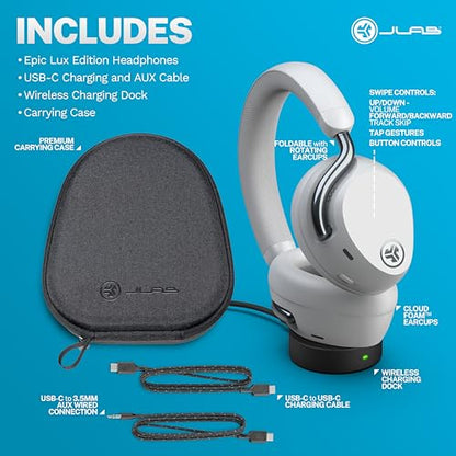 JLab, Epic Lux Lab Edition, Wireless Over Ear Headphones, Active Noise Cancelling, Hi-Res Audio, Cloud White - color: Cloud White