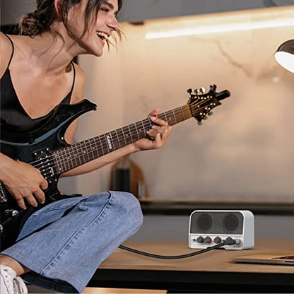 LEKATO Mini Guitar Amp Rechargeable Electric Guitar Amplifer 5W, Clean/Overdrive Channels,Portable Small Amp for Guitarist Practice,White - color: White