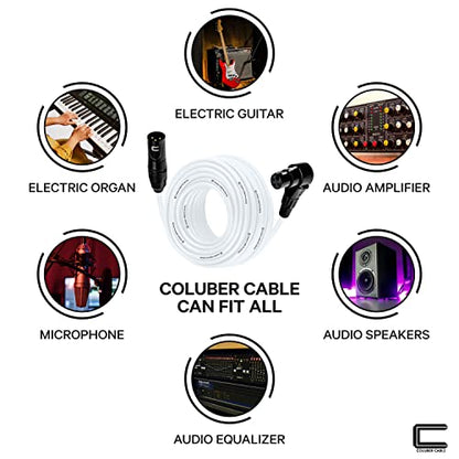 Balanced XLR Cable Male to Right Angle Female - 10 Feet White - Pro 3-Pin Microphone Connector for Powered Speakers, Audio Interface or Mixer for Live Performance & Recording