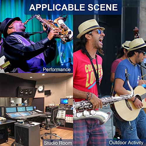 SGPRO Saxophone Wireless Microphone Professional Gooseneck Clip-on Mic with Preset EQ & ECHOs, 262 Ft Transmission and Rechargeable Transmitter, for Soprano, Tenor, Alto, and Baritone Saxophone | Clip-on mic, EQ and echo, 262 ft range, Rechargeable, 4.5 h