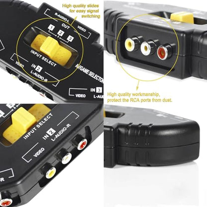 LEAGY 4 Way 4 in 1 Out Audio Video AV RCA Switch Game Selector Box Splitter