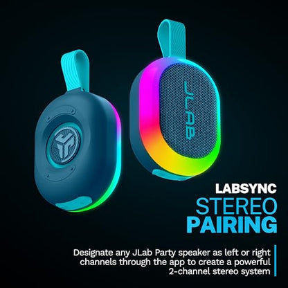 JLab, Pop Party, Portable Bluetooth Speaker, Waterproof, RGB LED Lighting, Navy - color: Navy