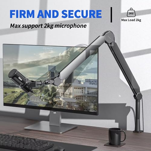 FIFINE Studio Dynamic Mic with Mic Boom Arm Kit, XLR/USB PC Microphone Bundle for Recording with Mute Button, Headphone Jack, Microphone Stand with Extension Tube, Desk Clamp for Vocal(TANK3+BM66T)