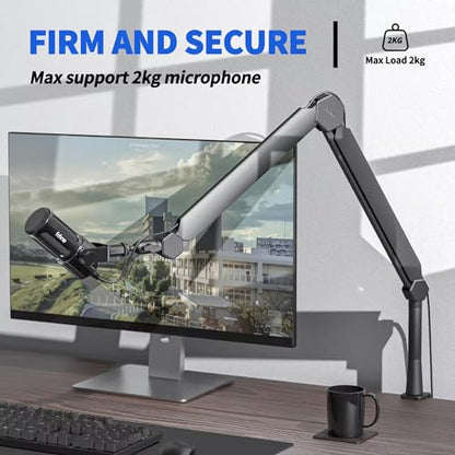 FIFINE Studio Dynamic Mic with Mic Boom Arm Kit, XLR/USB PC Microphone Bundle for Recording with Mute Button, Headphone Jack, Microphone Stand with Extension Tube, Desk Clamp for Vocal(TANK3+BM66T)