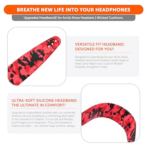 WC HeadbandZ Arctis Nova - Upgraded Silicone Headband for Arctis Nova Headsets by Wicked Cushions - Enhanced Flexibility, Comfort, and Style with Matching Earpad Designs | Red Camo - color: Red Camo