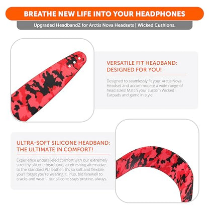 WC HeadbandZ Arctis Nova - Upgraded Silicone Headband for Arctis Nova Headsets by Wicked Cushions - Enhanced Flexibility, Comfort, and Style with Matching Earpad Designs | Red Camo - color: Red Camo