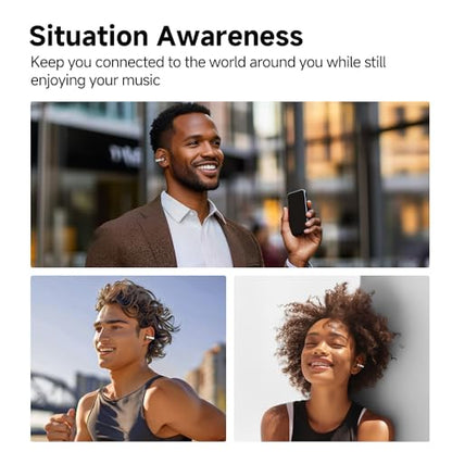 QCY Crossky C30 Open Ear Headphones Wireless Bluetooth, Clip-On Earbuds with 4 ENC Noise Cancelling Mic, Stable Fit, Dual Connection, EQ Customized, Sports Earphones for Workout/Running - color: White