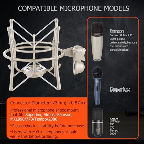 Microphone Shock Mount, Metal Universal Mic Holder Spider Recording Mic Shockmount Stand Compatible with Many Condenser Mics for Samson Superlux MXL990 770 Tempo 2006 etc. (MX22-H)