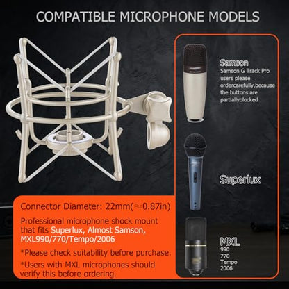 Microphone Shock Mount, Metal Universal Mic Holder Spider Recording Mic Shockmount Stand Compatible with Many Condenser Mics for Samson Superlux MXL990 770 Tempo 2006 etc. (MX22-H)