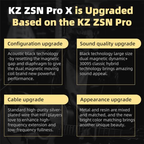 KZ ZSN PRO X Gaming Earbuds in Ear Monitor Headphones, High Fidelity IEMS Earphones, Hybrid Dual Driver Wired Earbuds with 1BA 1DD Detachable Tangle-Free Cable for Computer Tablet (Black, without Mic) - color: Black, style: without mic