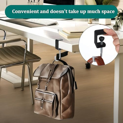 cobee Clamp-On Under Desk Hooks, Desk Mount Hanging Bag Holder Metal Hook | Adjustable Headphones Clamp Organizer Portable Purse Hanger Clip Reduce Clutter Table Desk Under Counter (8 Pcs, Black) - color: 8 Pcs, Black